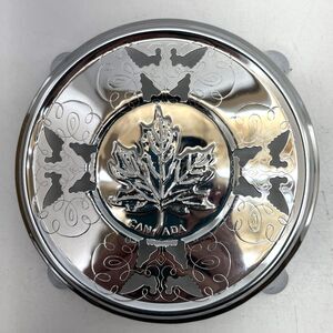 Chrome Plated Silver Canada Four Footed Trivet Canadian Maple Leaf Centered
